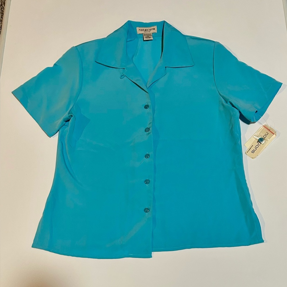 NWT Notations Lagoon Blue Short Sleeve Shirt, Women's PM